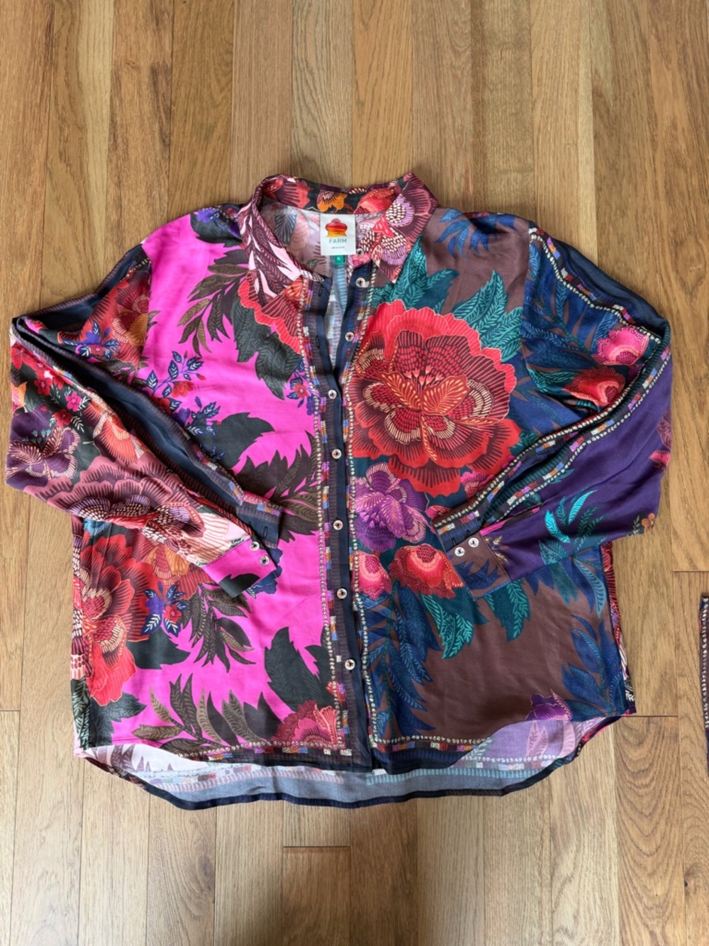 Farm Rio Colorful Printed Button Down & Cropped Pants Set – Women’s XL - Picture 9 of 15